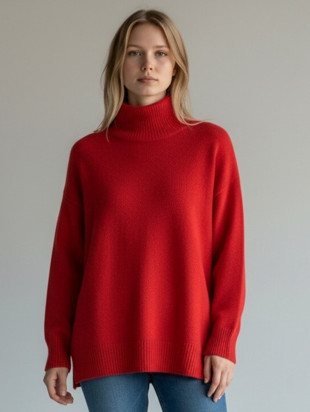 Vicolo Lana Wool Blend Made In Italy Red Turtleneck Sweater - Cozy Everyday Knit